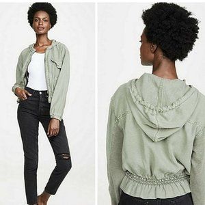 SPLENDID I Light Olive Army Green Zip Front Bodhi Peplum Hoodie Jacket, M